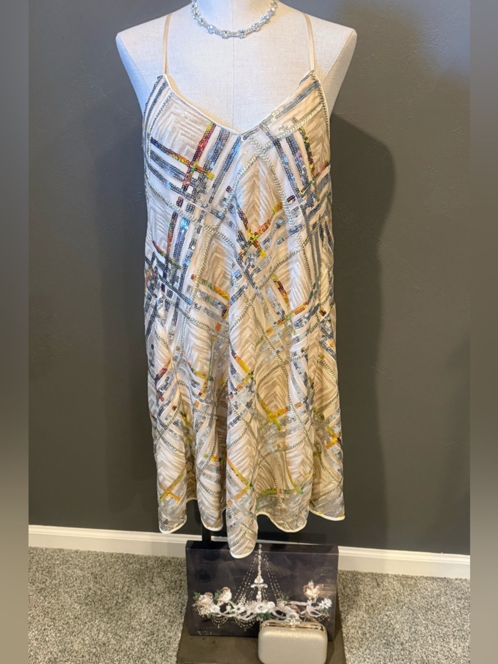Beaded Ivory and Multicolor Slip Skirt